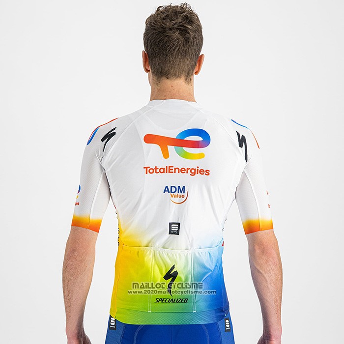 2022 Maillot Cyclisme Direct Energie Blanc Jaune Bleu Manches Courtes et Cuissard